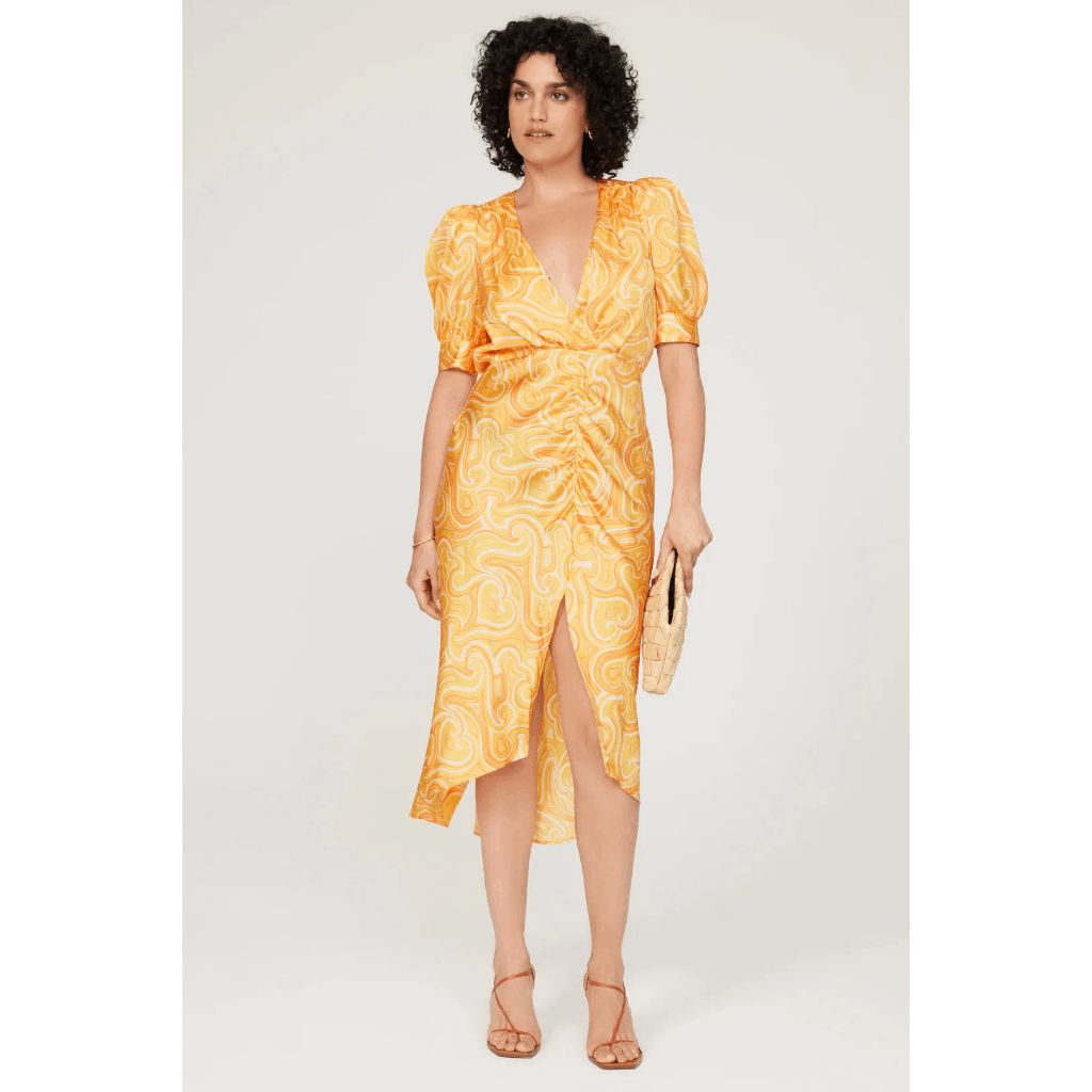 Ronny Kobo X Rtr Orange Swirl Midi Dress Size Us 4 $370
